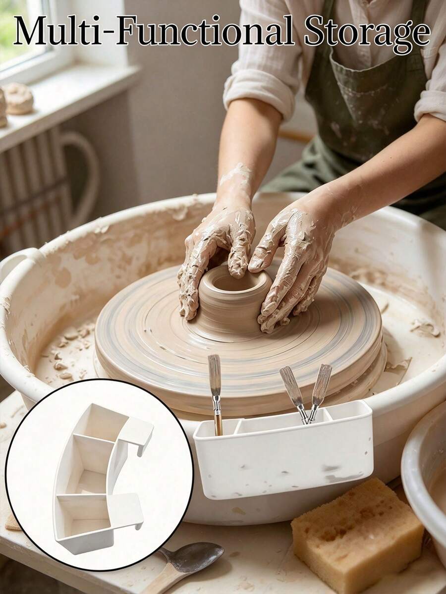 夾式旋轉工具架附3格分隔收納盒,適合整理小型修整與造型工具,易安裝且省空間的側邊收納,陶藝工作室與DIY手工藝理想之選,適合送禮 - 彩色 - 查看 1