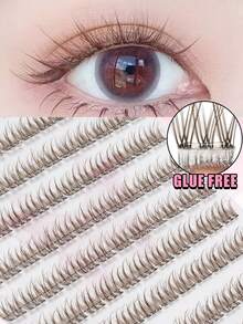 120pcs C-Curl Flared False Eyelashes, Segmented Built-In Adhesive Strip, Brown Realistic Lashes, Suitable For Beginners, Daily Wear, With Adhesive Strip, Can Extend Lashes - C - View 9