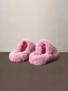 Hatastic Fall/Winter Women's Fluffy Open Toe Platform Slides, Comfortable Solid Color Anti-Slip Shoes, Soft Anti-Slip House Slippers - Rose Red - View 4