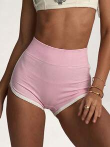 PinkTip Women's Slim Fit Outdoor Cycling Shorts, White Trim, High Waist Design, Compression Comfortable Pink Summer Sports Style - Pink - View 4