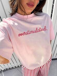 Women's Casual Short Sleeve Round Neck T-Shirt - Printed Pattern, Soft & Comfortable Fabric, Machine Washable, Summer Top Pink - Pink - View 2