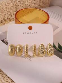 6-18pcs Women's Multi-Element Fashion Earrings Set, Stylish And Elegant, Suitable For All-Year Wear - Gold - View 7