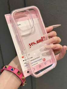 1件粉色英文「Yesand」個性化 2合1 極簡全包覆 TPU 防震手機殼，適用 Apple 18 17 16 15 14 13 12 11 Pro Max 保護殼 Air，兼容三星系列 - 彩色 - 查看 2