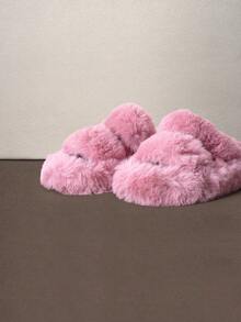 Hatastic Fall/Winter Women's Fluffy Open Toe Platform Slides, Comfortable Solid Color Anti-Slip Shoes, Soft Anti-Slip House Slippers - Rose Red - View 3