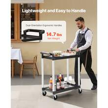 Utility Cart, 300 Lbs Load Capacity, 2-Tier Utility Plastic Cart With 360° Swivel Wheels (2 With Brakes), 24.4 X 16.1-Inch Food Service Cart For Warehouse, Office, Home, Restaurant, Kitchen - 14.7 Lbs - View 5
