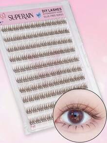 120pcs C-Curl Flared False Eyelashes, Segmented Built-In Adhesive Strip, Brown Realistic Lashes, Suitable For Beginners, Daily Wear, With Adhesive Strip, Can Extend Lashes - C - View 3