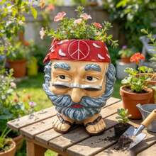 Hippie Old Man Face Resin Flower Pot - A - View 3
