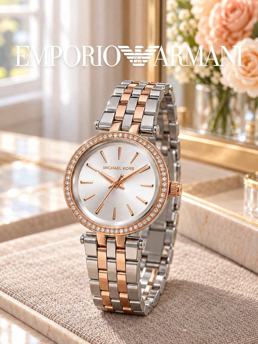 Michael Kors MK3298 Petite Darci Series Women's Quartz Watch Silver & Rose Gold Two-Tone Steel Band Small Dial - White - View 1