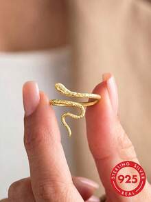 1pc S925 Sterling Silver Niche Design Personalized Dynamic Snake Wrap Open Ring For Women, Fashionable Low-Key Elegant Versatile Finger Ring For Daily Commute, Party, Holiday, Anniversary Gift - Snake - View 3