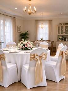 6/12/24/48pcs Champagne Gold Satin Chair Back Bow Ribbon, Silky Chair Back Tie, Suitable For Garden Wedding Banquet Reception Birthday Party Hotel Event Decoration - Champagne - View 1
