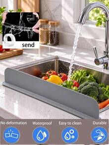 Kitchen Silicone Water Splash Guard For Sink (Double-Sided Adhesive Included) Strong Adsorption Water Barrier Strip, Vegetable Sink Countertop Splash Guard, Dishwashing Sink Water Barrier, Household Silicone Water Block Strip, Washbasin Waterproof Partition, Easy Install Anti-Overflow Guard, Multi-Color Waterproof Silicone Water Guard - Multicolor - View 1