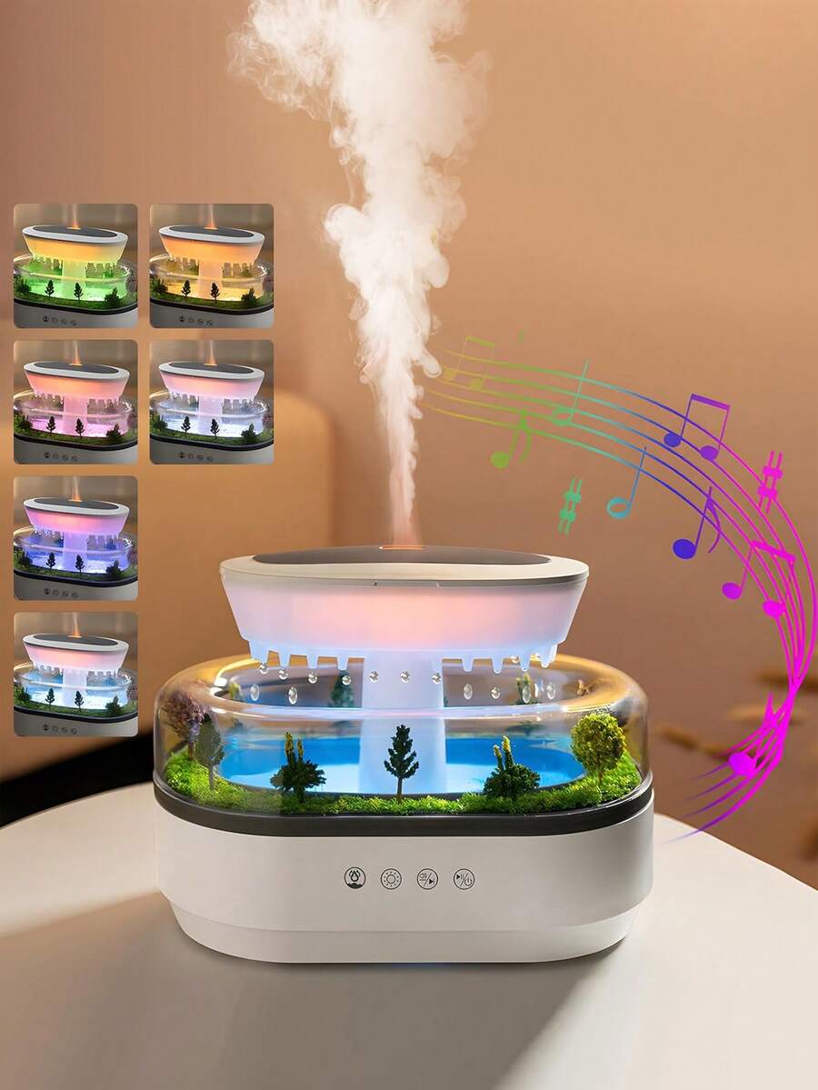 SEAGO Máy tạo ẩm cảnh quan, máy khuếch tán tinh dầu hương thơm, máy tạo ẩm không khí hình giọt mưa, máy tạo ẩm mưa 7 màu kèm âm thanh tiếng mưa, máy khuếch tán tinh dầu liệu pháp hương thơm vi cảnh giọt mưa 250ml cho phòng ngủ gia đình, quà tặng trang trí không gian lãng mạn cao cấp