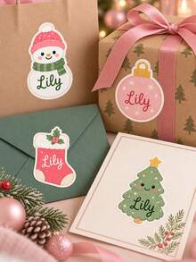 Christmas Gift Stickers, Personalized Name Labels, Christmas Name Stickers, Customized Gingerbread Man Sock Style Christmas Name Stickers, Customizable Holiday Gift Label Stickers, Self-Adhesive Customized Name Stickers, Suitable For Christmas Tree - Multicolor - View 2
