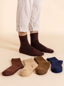 5 Pairs Men's Mid-Calf Socks, Thick Terry Long Socks, Suitable For Autumn/Winter, Essential For Cold Weather Protection (Random Color Shipment) - Multicolor - View 2