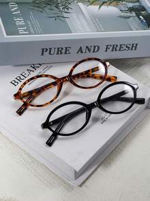 1/2 Pairs Of Versatile, Retro-Style Oval Glasses With Clear Lenses-Fashionable Clear-Lens Eyewear - Multicolor - View 2