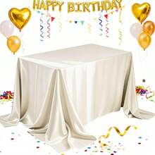 1pc Beige Satin Rectangular Tablecloth 58 X 102 Inches, Stain-Resistant And Wrinkle-Free Washable Table Cover, Smooth Fabric, Bright Silk Tablecloth, Suitable For Dining Tables, Weddings, And Parties - Beige - View 7
