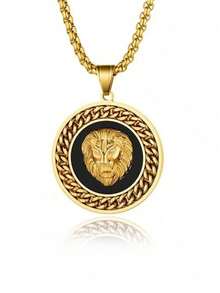 New European & American Hip Hop Style Lion Head Pendant Necklace, Halloween Jewelry, Round Lion Head Design - Fashion - View 5