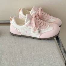 Pink Cute Bear Lace Trim German Training Shoes - Pink - View 2