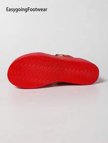 Women's Red Open Toe Fashion Outdoor Metal Decor Platform Thick Sole Versatile Comfortable Wedge Sandals - Red - View 10