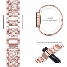 Apple 玫瑰金水鑽錶帶，相容 時尚金屬錶帶 38mm、40mm、41mm、42mm、44mm、45mm、46mm、49mm 機型，I-Watch Ultra 2/1 Series 10/9/8/7/6/5/4/3/2/1 SE 智慧手錶錶帶配件，節日禮物，聖誕禮物 - 玫瑰金 - 查看 9