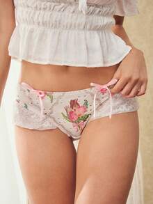 Elorette 8/4/3/1pc Low Waist Floral Romantic Pastoral Fairy Lace Patchwork Ruffle Edge Knit Jacquard Skin-Friendly Comfortable Bow Knot Undies - Baby Pink - View 23