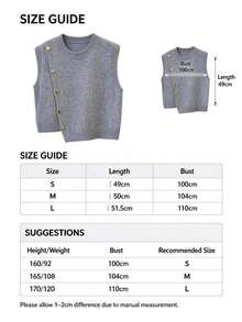1pc Solid Color Cropped Round Neck Asymmetrical Button Design Fashion Layering Sleeveless Knit Vest Tank Top Summer - Coffee Brown - View 11