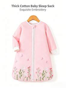 1PC Soft & Comfortable Exquisite Floral Embroidered Long Sleeve Baby Sleeping Bag, Delicate Gift For Newborn Baby, Suitable For Home And Travel Use - Pink - View 1