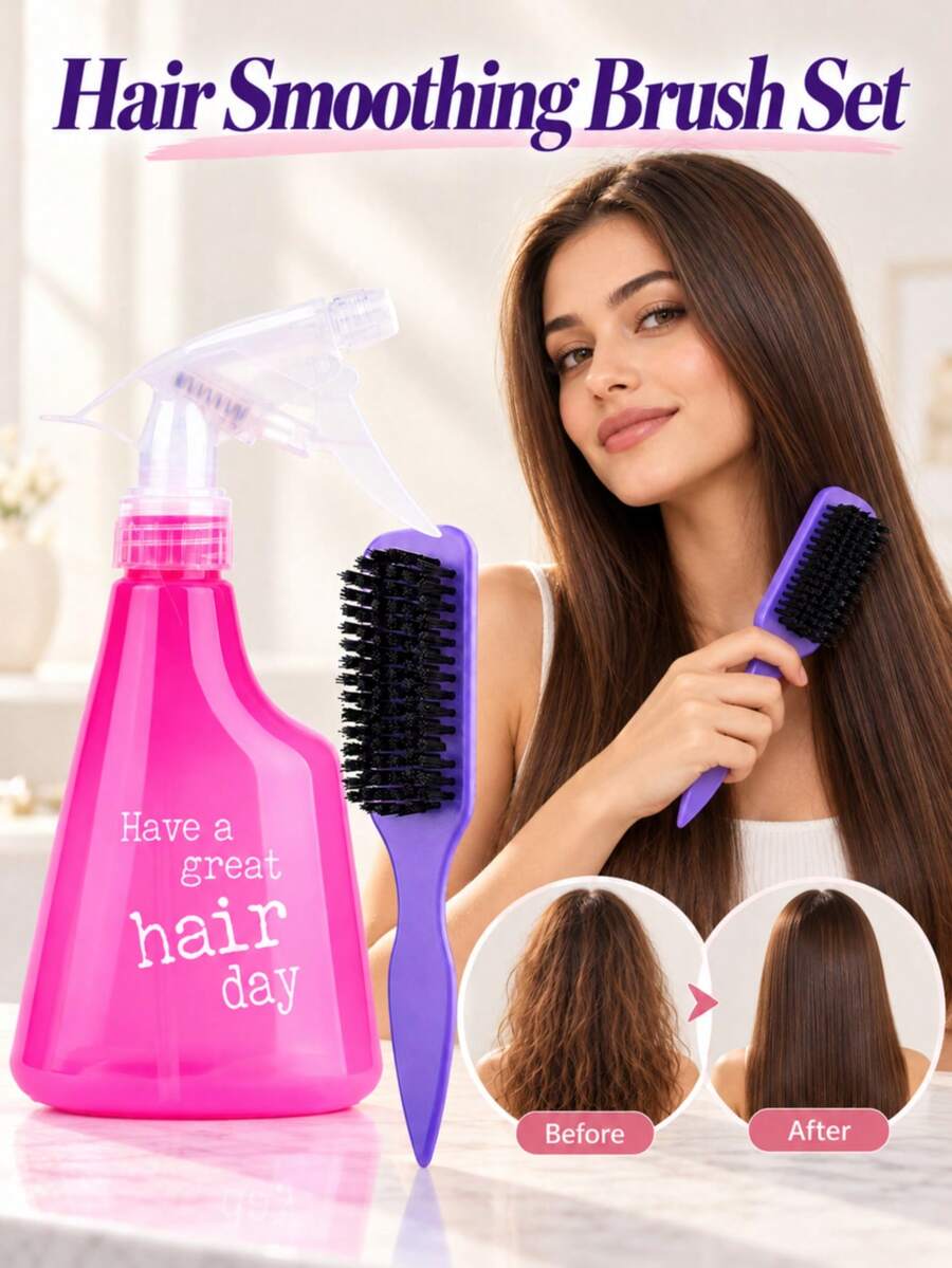 Mist Styling Brush Set, Fine Mist Spray Hair Brush With Curl Defining Design, Detangling Styling Tool With Flexible Pins, Wet Dry Hair Care Brush For Smooth Combing, Curl Shaping, Frizz Smoothing, Daily Refresh, Sectioning, Home Travel Hair Accessory - Multicolor - View 1