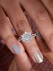 1pc Beautiful Cubic Zirconia Ring For Women, Wedding Engagement Party Jewelry, Valentine's Day Gift - 1# - View 3