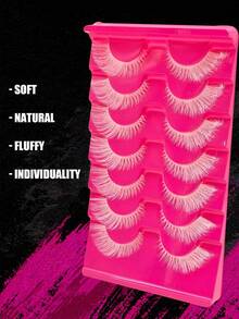 7 Pairs White Cat Eye Full Strip False Eyelashes, Suitable For Cosplay Party Makeup, Halloween Colorful False Eyelashes - White - View 5
