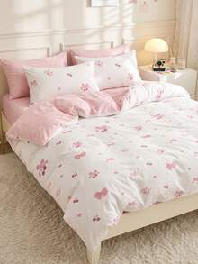 2/3pcs Pink Bow Pattern Duvet Cover Set, Bedding Set, Duvet Cover, Comfortable And Breathable, Machine Washable, Room Decor, Bedroom Decor, Dorm Bedding, All Season, Suitable For Twin/Full/Queen/King Size Bed, Autumn Home Decor, Duvet Insert Not Included - Multicolor - View 6