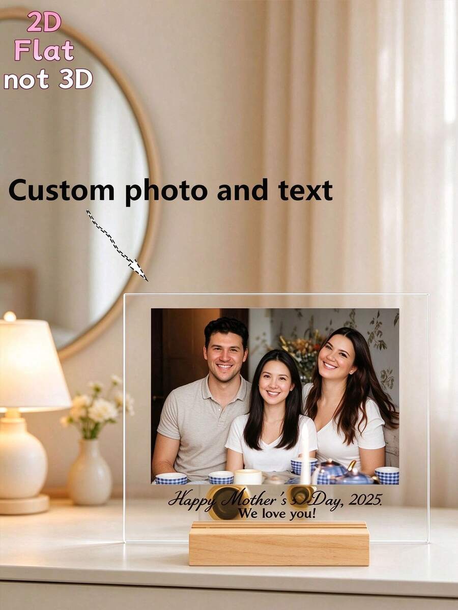 2D Flat 2D Flat 1pc Personalized 2D Acrylic Stand - Modern Desktop Keepsake, Suitable For Weddings, Anniversaries And Birthdays - Personalized Gift For Couples, Friends And Mothers - Acrylic Home Decor, 2D Flat - Multicolor - View 1