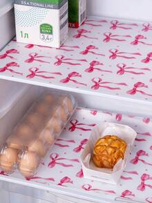 4 Reusable Refrigerator Pads - Strawberry Print/Drawer Lining, Moisture-Proof Pad, EVA Material (Non Self-Adhesive) Suitable For Refrigerator And Kitchen Decoration, Kitchen Essentials/Tools/Supplies/Accessories, Christmas, Kitchen Accessories - Bow Pattern - View 1