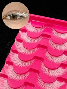 7 Pairs White Cat Eye Full Strip False Eyelashes, Suitable For Cosplay Party Makeup, Halloween Colorful False Eyelashes - White - View 6