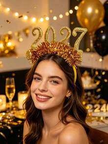 4件組 2027新年跨年假期髮箍－鮮豔多彩亮面多色髮飾，飾有金屬線與亮片，適合聖誕派對與新年慶祝，聖誕髮飾 - 彩色 - 查看 7