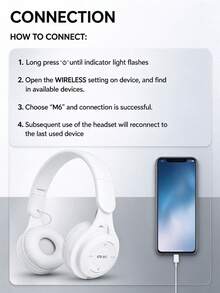 Gerripuer Foldable Retractable Wireless Headphones With HIFI Bass, Built-In Microphone, Affordable Gift, Fashionable New Year & Valentine's Day Gift - White - View 11