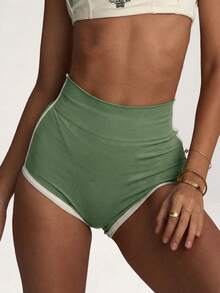 PinkTip Women's Slim-Fit Outdoor Cycling Shorts, White Trim, High-Waist Design, Compression Comfort Summer Sports - Green - View 4