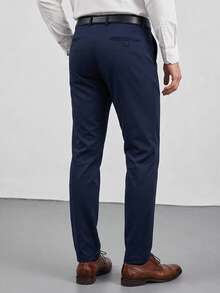 DAZY Men's Classic Design Dress Pants, Spring/Autumn Business Occasion Solid Color Slight Stretch Trousers, Classical Luxury Style - Royal Blue - View 3