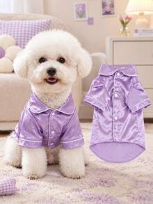 Breathable Satin Purple Pet Pajamas, Non-Elastic Loungewear, Suitable For Small Dogs, Cats, Teddy, Bichon, All Seasons, Please Order 1-2 Sizes Larger - Mauve Purple - View 8