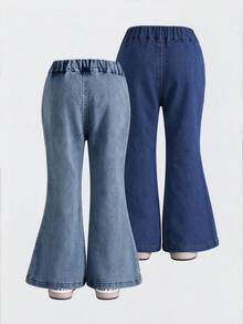 2pcs/Set Girls Toddler Casual Style 3D Bow Soft Comfortable Denim Flare Pants Suitable For Outdoor Wear Spring/Summer - Blue - View 2