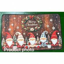 1PC Wood Grain Christmas Gnome Floral Ring Holiday Atmosphere Element Door Mat, Small Rug, Welcome Mat, Carpet, Floor Mat, Outdoor Door Mat, Kitchen Rug, Home Decor, Front Door Mat, Area Rug, Outdoor Mat, Home Decor, Area Carpet, Garden Rug, Washable Carpet - A - View 8
