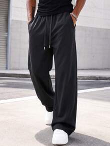 1pc 's Sweatpants, Men's Sports Pants, Elastic Waist, Back Pocket, 3D Stitching Design, Casual Sports Style, Machine Washable, Suitable For Outdoor, Daily Commute, Home Leisure, Campus Wear, Men's Casual Long Pants - Black - View 3