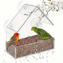 1pc Transparent Window Hanging Bird Feeder With Suction Cup, Suitable For Garden, Outdoor, Backyard Wildlife Bird Watching, Acrylic Plastic Material - one-size - View 6
