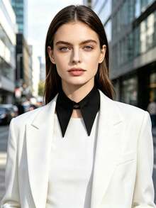 1pc Women's Detachable Fake Collar, Fashionable Large Pointed Collar Fake Shirt Collar, Versatile Detachable Collar, Suitable For Sweaters, Jackets, Daily Casual Wear - White - View 5