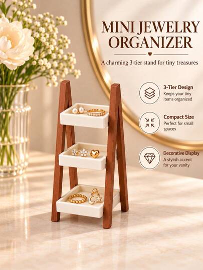 New 3-Tier Leopard Print Mini Jewelry Holder, Ring & Earring Storage Rack, Cute Vanity Decor, Desktop Organizer For Bedroom, Bathroom, Living Room And More