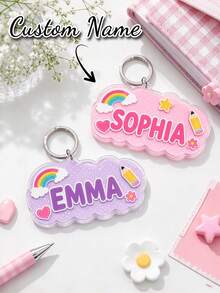 1pc Customized Cloud Acrylic Keychain, Personalized Name, Cute Rainbow Pencil Case Charm, Suitable For Backpack, School Bag, Handbag And Luggage, Gift For Girls, Commemorative Keychain, Back To School Keychain - Multicolor - View 3
