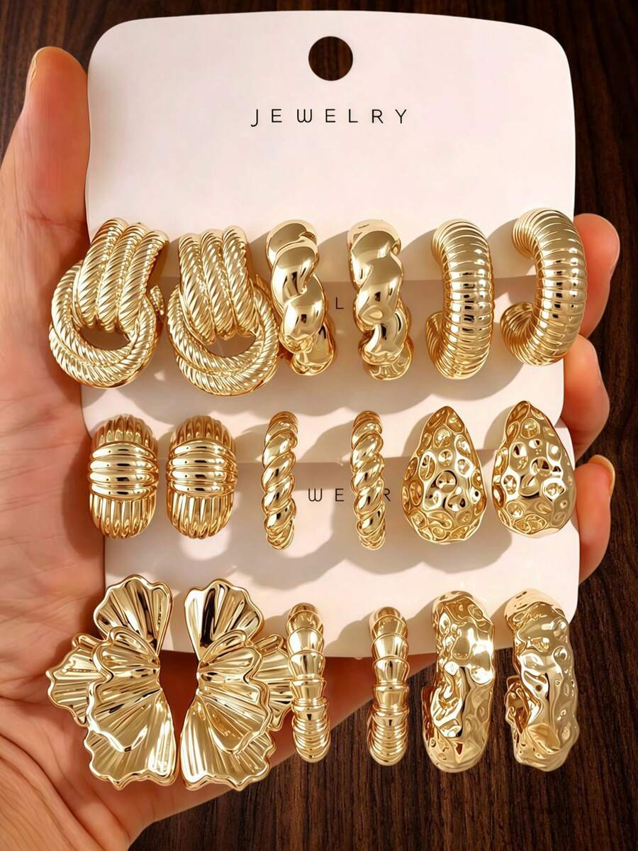 6-18pcs Women's Multi-Element Fashion Earrings Set, Stylish And Elegant, Suitable For All-Year Wear - Gold - View 1