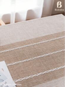 Bubaba Bohemian Farmhouse Style Beige Rectangular Tablecloth, White Embroidered Stripes With Tassel Trim, Linen-Textured Cotton Polyester Blend Tablecloth, Rustic Vintage Restaurant Decor, Suitable For Kitchen, Dining Room, Daily Use And Holiday Gatherings - Multicolor - View 6