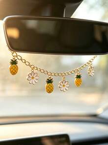 1pc Fruit Charm Rearview Mirror Hanging Ornament, Strawberry Watermelon Pineapple Cherry Pendant, Car Accessories - A - View 7
