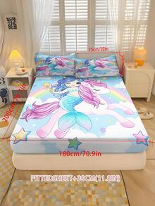 2/3PCS Cartoon Mermaid Unicorn Fitted Sheet Animal Print Bedding Set For All Seasons Twin/Full/Queen 100% Polyester Machine Washable - Multicolor - View 16